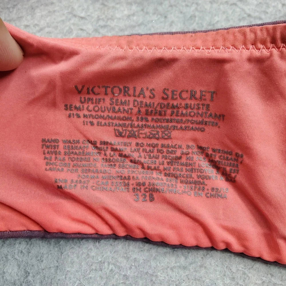 Victoria's Secret Women Bra 32B Purple T Shirt Uplift Semi Demi Underwired READ